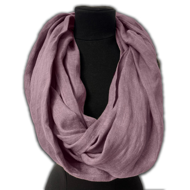 Infinity scarf violet-aubergine on clothing mannequin