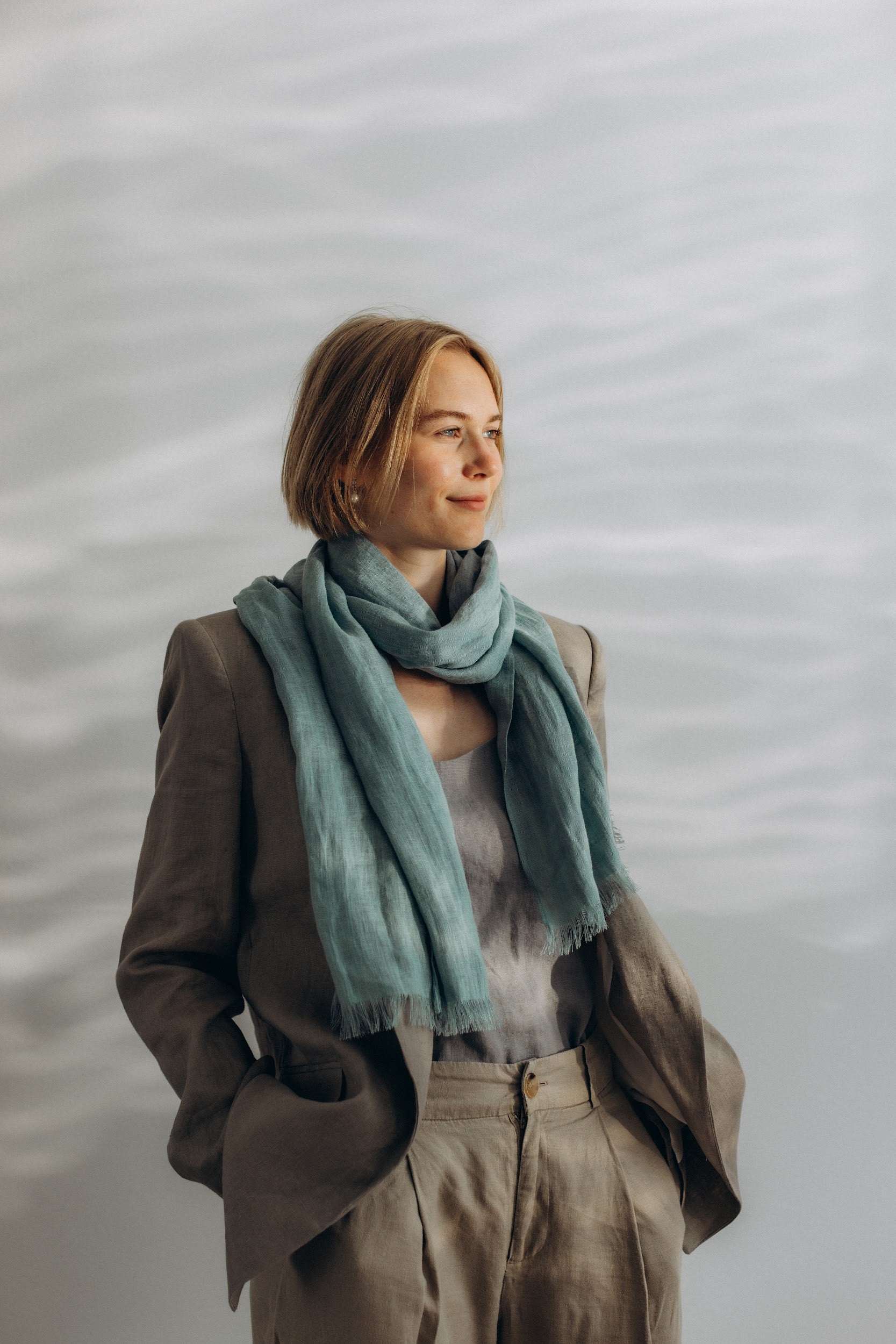 Handcrafted Linen Scarf in Teal | LinenFriday EU