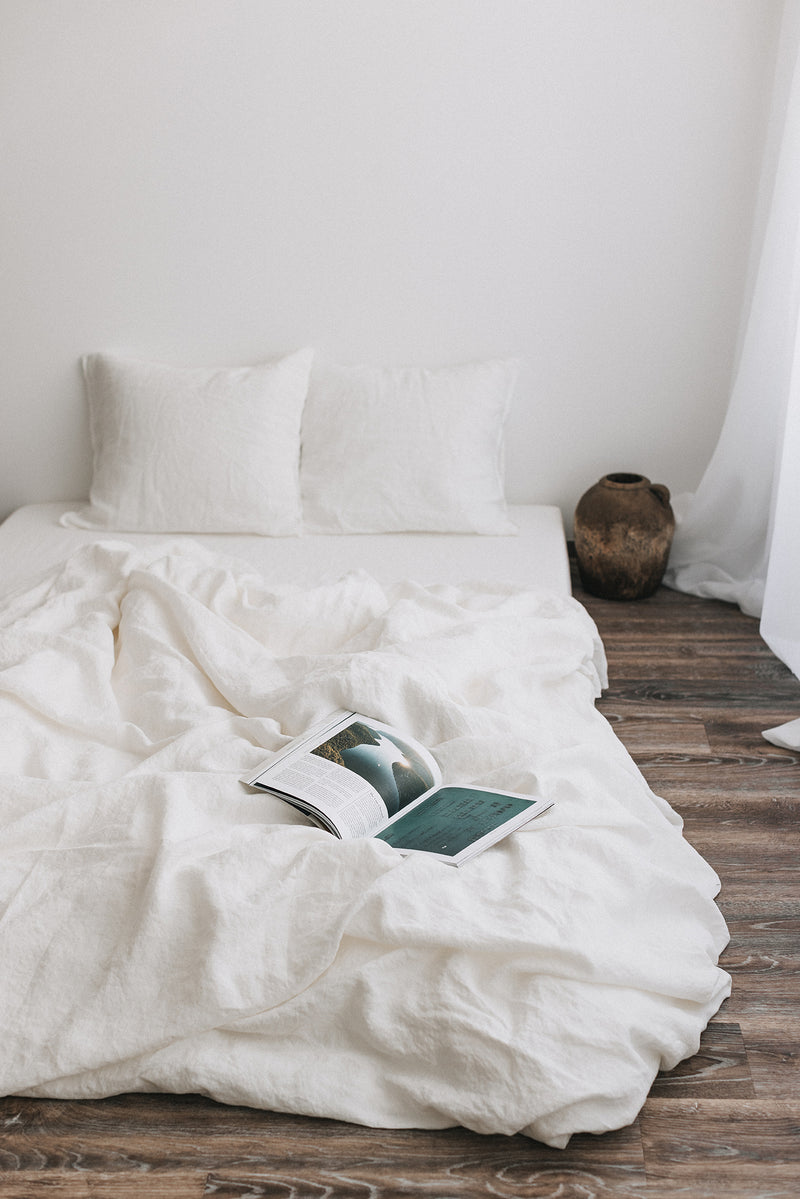 Linen bed set cream white with zipper