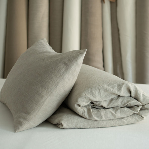 Linen duvet cover and pillowcase melange gray