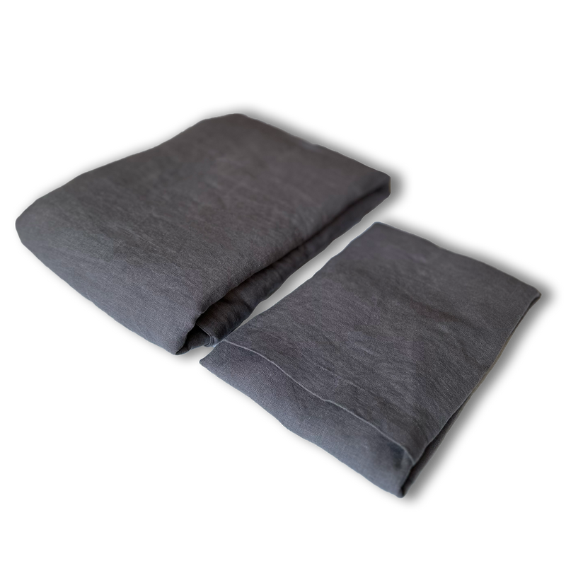 Linen bed set, anthracite gray, envelope closure
