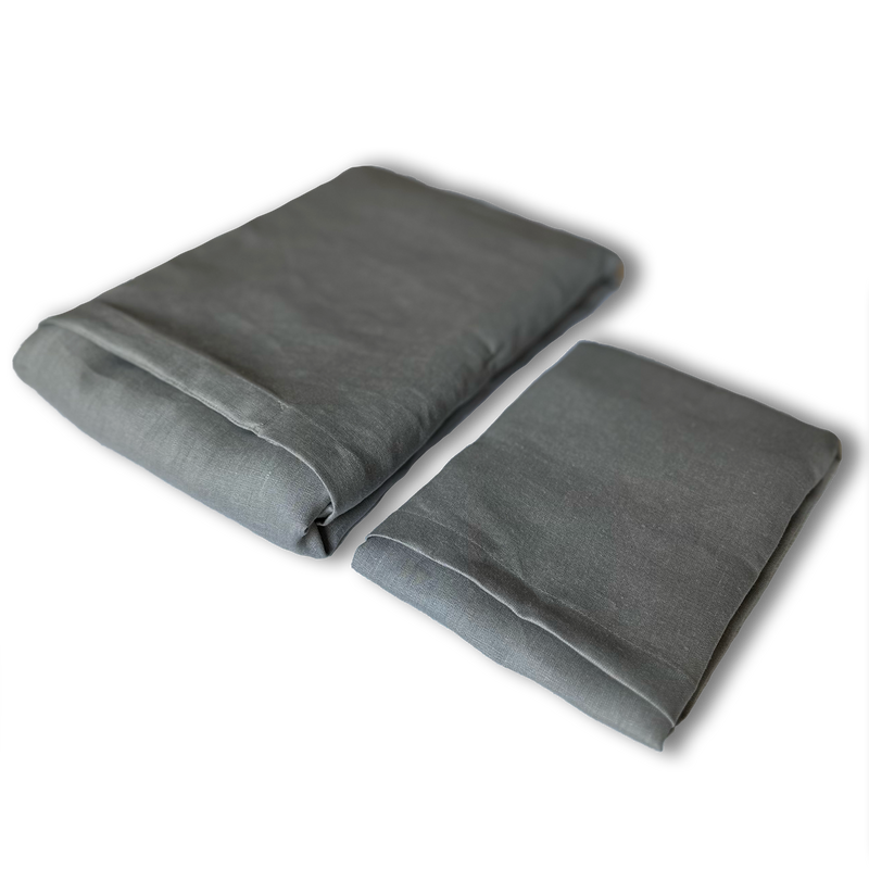 Dvodelna lanena posteljnina - siva barva, NA PREKLOP