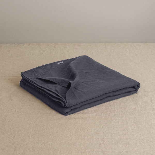 Anthracite gray flat linen sheet with lable LinenFriday