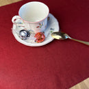 Cup_-plate-and-spoon-with-candys-on-Carmine-red-linen-placemat-on-wooden-table