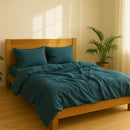 Lanena posteljnina temno modrozelena z zadrgo PO NAROČILU