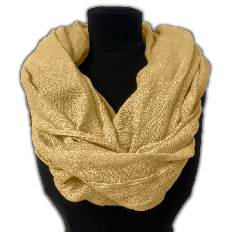 Infinity scarf sand on clothing mannequin