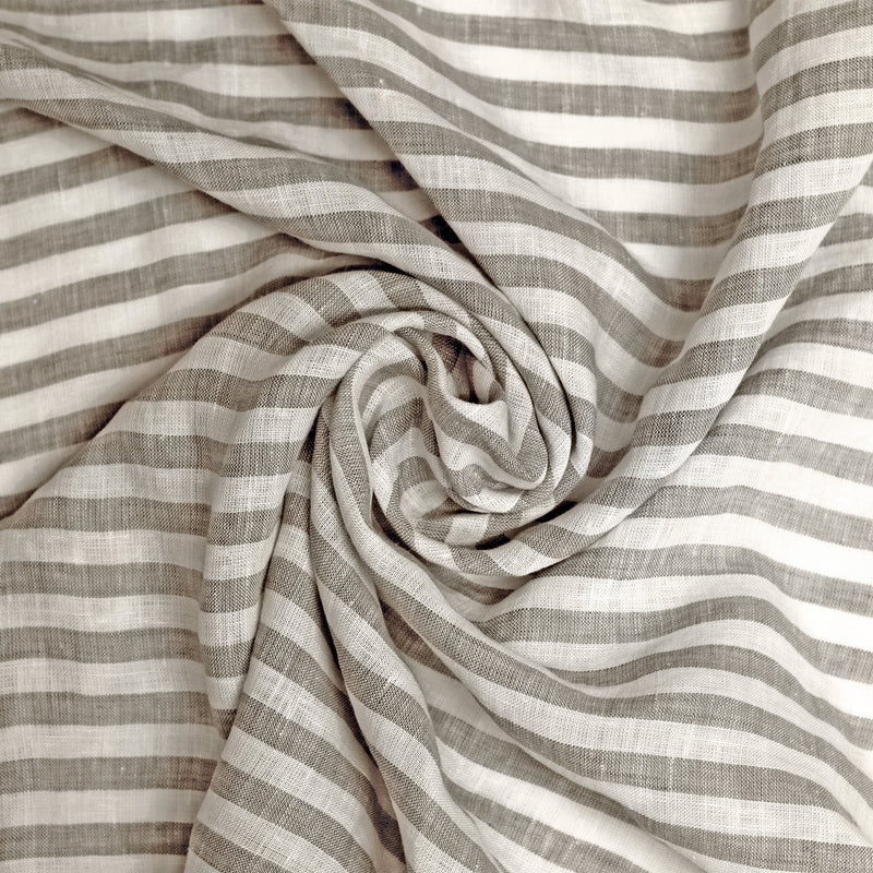 Linen striped fabric beige-white 4
