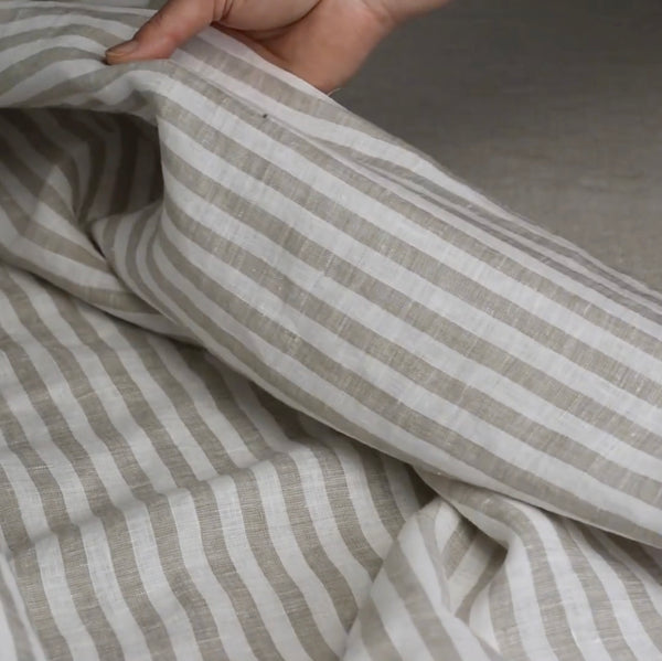 Linen striped fabric beige-white
