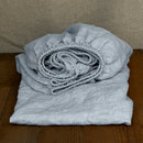 Linen fitted sheet ice blue on wooden box 3