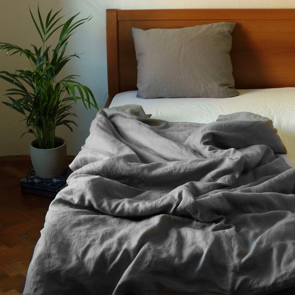Linen gray duvet cover and pillowcase