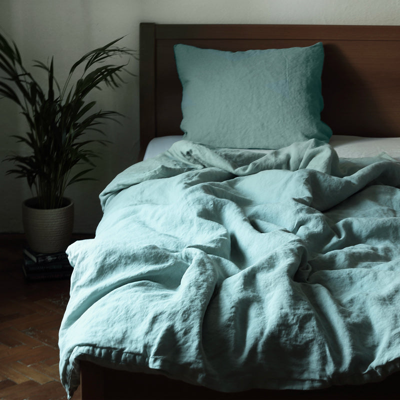 Linen turquoise duvet cover and pillowcase