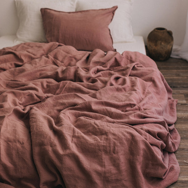 Set da letto di lino, rosa antico, Chiusura: Busta
