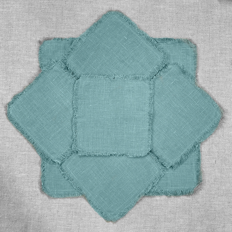 Sottobicchieri in lino (set da 9 pezzi), turchesea, 11 x 11 cm