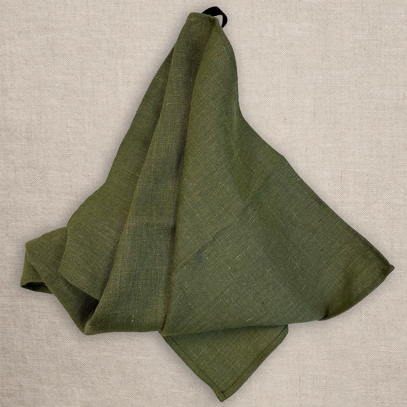 Linen towel olive green color smash