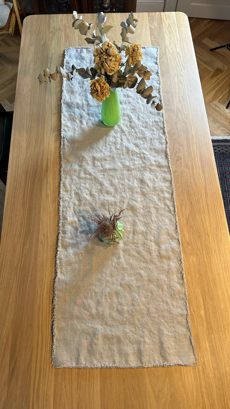 Gray Linen table runner with flowers